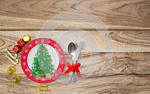 Christmas table place setting. Festive background. Holiday background with copy space.