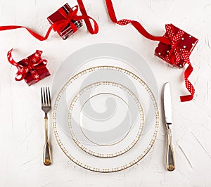 Christmas table place setting. Holidays background