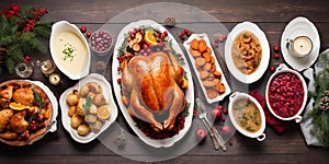 Christmas table with roasted chicken or turkey