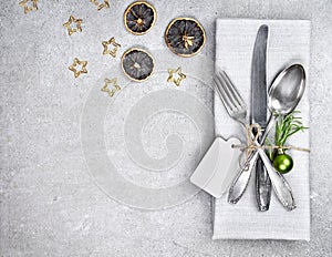 Christmas table setting background with copy space