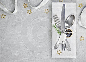 Christmas table setting background with copy space