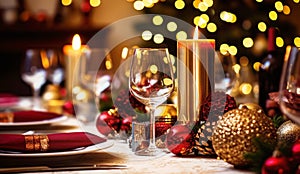 Christmas table setting with candles and Christmas decoration