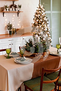 Christmas table setting. Holiday Decorations