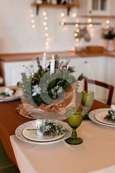 Christmas table setting. Holiday Decorations