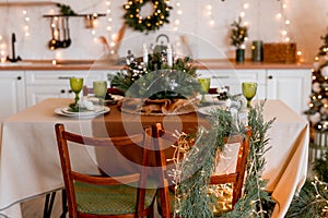 Christmas table setting. Holiday Decorations