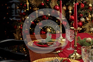 Christmas Table Setting. Holiday Decorations. Decor. New Year Celebration