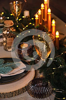 Christmas Table Setting and Holiday Night Decorations