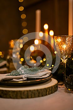 Christmas Table Setting and Holiday Night Decorations