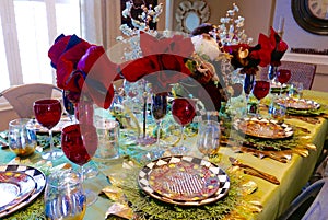Christmas table setting with Santa Claus figurine