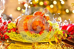 Christmas table setting with turkey