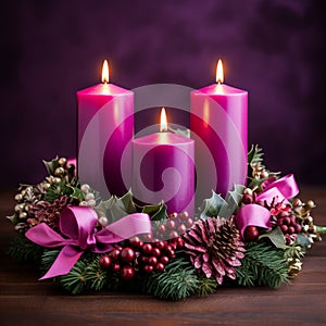 Christmas table wreath with candles, AI Generative