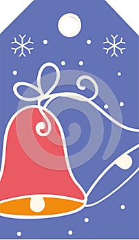 Christmas Tag. Blue beige template with, Christmas bells vector illustration