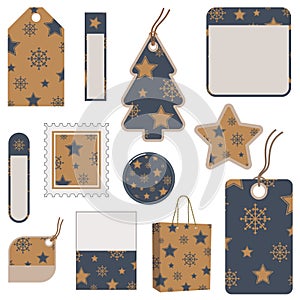 Christmas tags in navy and gold