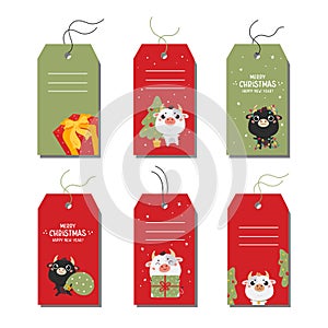 Christmas tags set with typography and icon.