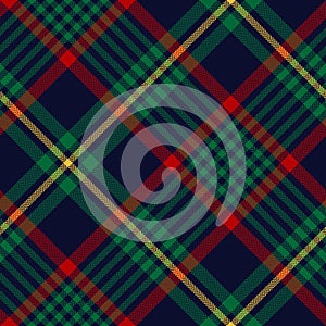 Christmas tartan plaid pattern in red, green, yellow, dark blue. Seamless New Year herringbone textured check plaid.