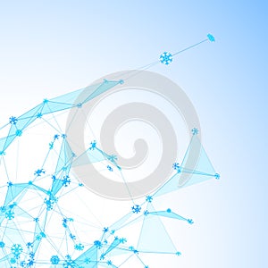 Christmas technology background with snowflakes over triangular ice grid