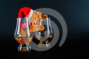 Christmas teddy bear with glass of single malt whiskey, symbol o