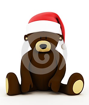 Christmas teddy bear with a hat of Santa Claus.