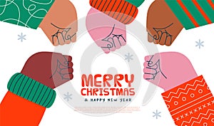 Christmas template diverse friend hand fist bump