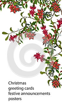 Christmas templates with flowers for your design, greeting cards, festive announcements.