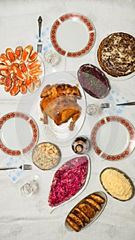 Christmas and Thanksgiving Dishes - Grilled chicken and various appetizers for family dinner