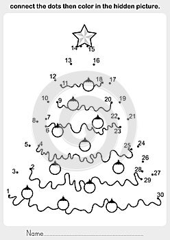 Christmas theme activity sheet - connect the dots then color in the hidden picture photo
