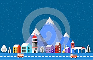 A Christmas theme city landscape is vector illustration