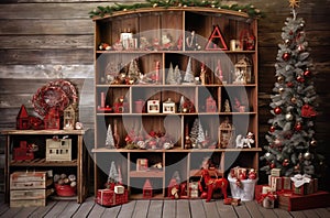 Christmas theme custom-made ,wood and reddecorations backdrop, composit image only