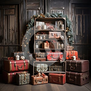 Christmas theme custom-made ,wood and reddecorations backdrop, composit image only