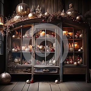 Christmas theme custom-made ,wood and reddecorations backdrop, composit image only