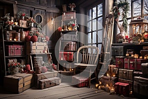 Christmas theme custom-made ,wood and reddecorations backdrop, composit image only