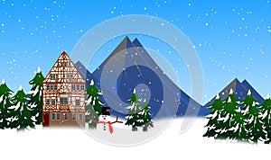 Christmas theme with half timbered house