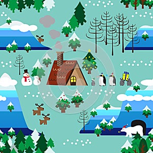 Christmas theme landscape seamless pattern close up