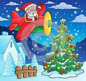 Christmas theme Santa Claus in plane