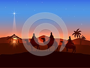 Christmas theme with three wise men and shining star