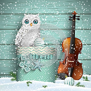 Christmas theme with violin and white owl