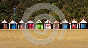 Christmas themed beach huts on Bournemouth Beach