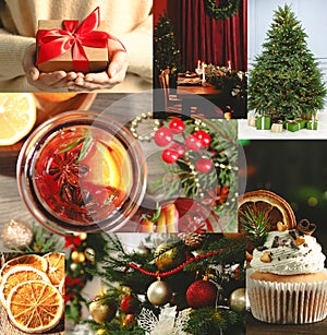 Christmas themed collage. Collection of festive photos