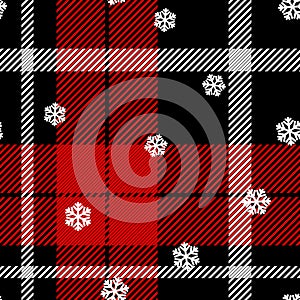 Christmas themed red buffalo plaid pattern with snowflakes