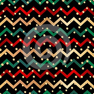 Christmas themed red, green and gold chevron pattern