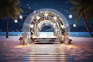 Christmas themed scene setting with lights, stage effects