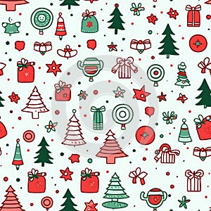 Christmas themed seamless pattern with icons AI Generative