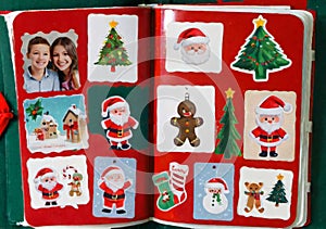 A Christmas-Themed Sticker Collection, In A Scrapbook With Holiday Memories. Generative AI