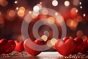 A Christmas themed Valentines Day background in red, with a bokeh effect of vintage lights, creating a warm and