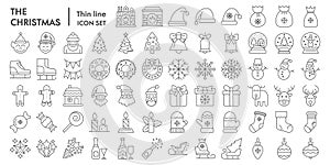 Christmas thin line icon set, celebration symbols collection, vector sketches, logo illustrations, winter signs linear