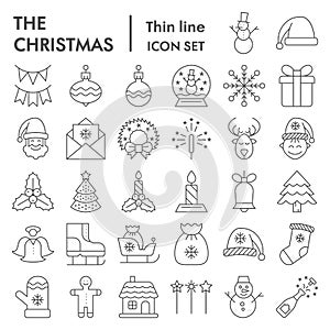 Christmas thin line icon set, holiday symbols collection, vector sketches, logo illustrations, winter signs linear