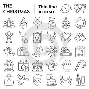 Christmas thin line icon set. Winter holiday symbols collection, vector sketches, logo illustrations, web signs, outline