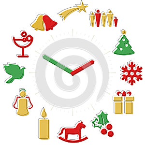 Christmas time. Activities icons in a watch sphere with hours