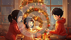 Christmas is a time that brings family joy together illustrate by Generative AI