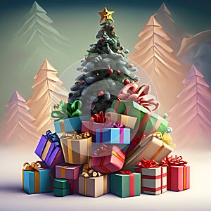 Christmas time, Christmas tree with gift box presente photo